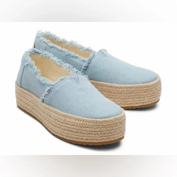 Toms Valencia Light Blue Boho Espadrille Slip-On Shoes - Picture 1 of 9